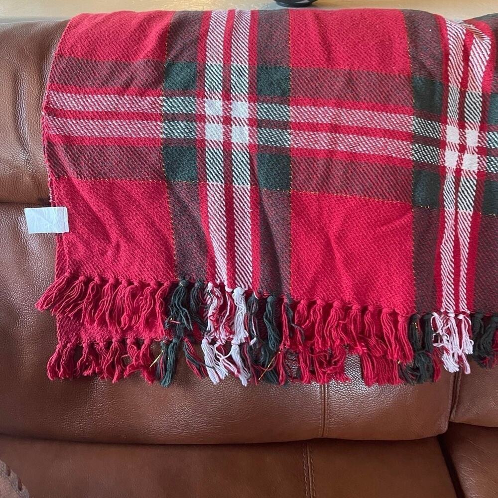 Red plaid cotton throw blanket holiday